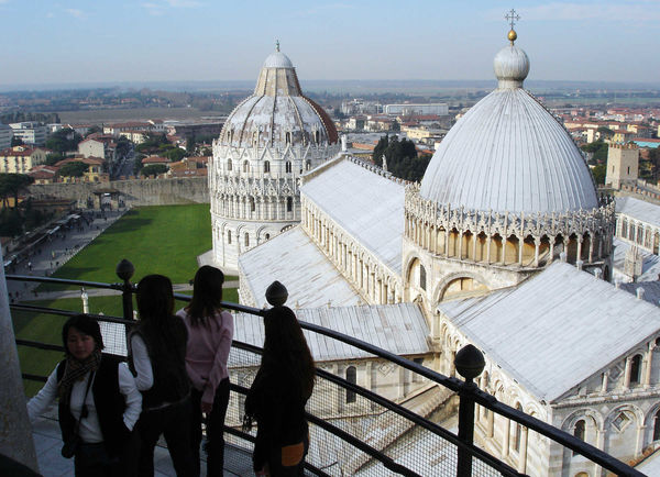 Duomo, Baptistery, and Field of Miracles as seen from Leaning Tower, Pisa, Italy