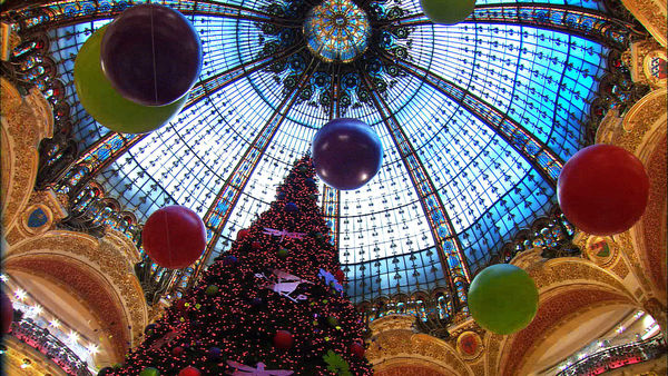 Galeries Lafayette department store decorated for Christmas, Paris, France