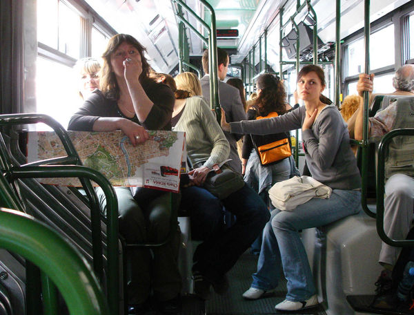 Riding the bus in Rome, Italy