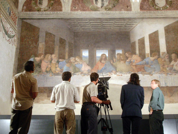 TV crew filming the 'Last Supper' (Leonardo da Vinci), Milan, Italy