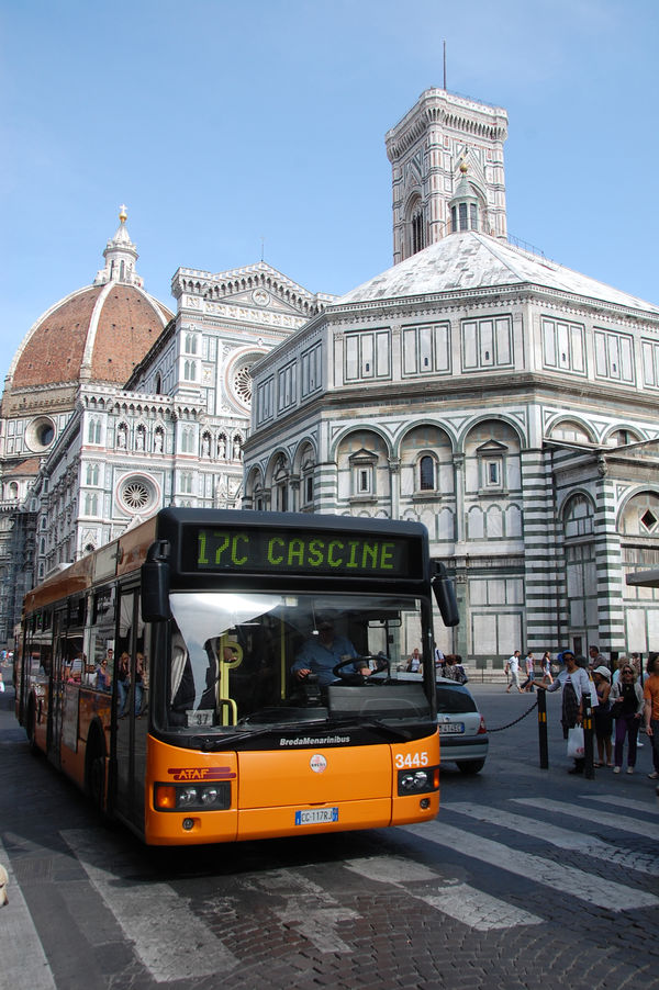 City bus, Baptistery, and Duomo, Florence, Italy