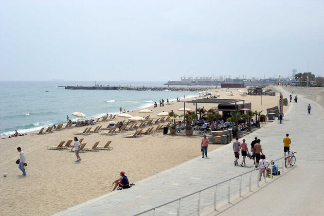 Barceloneta beach and promenade, Barcelona, Spain