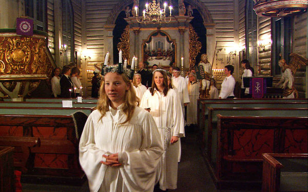 Choir Girls in Church, Santa Lucia, Christmas, Norway