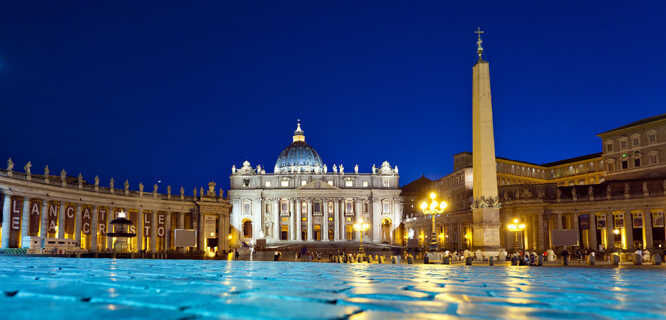 St. Peter's Square and Basilica at night, Vatican City, Rome, Italy