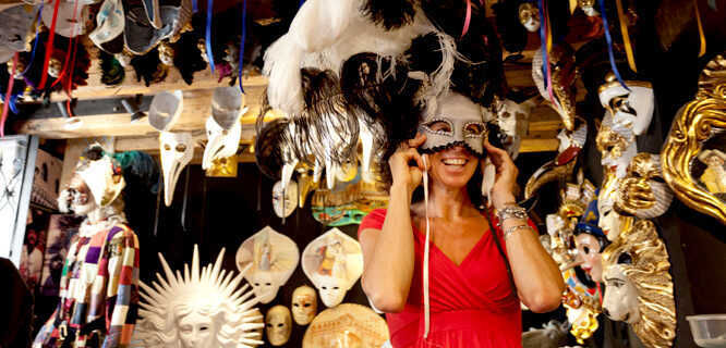 Shopping for carnival masks, Venice, Italy
