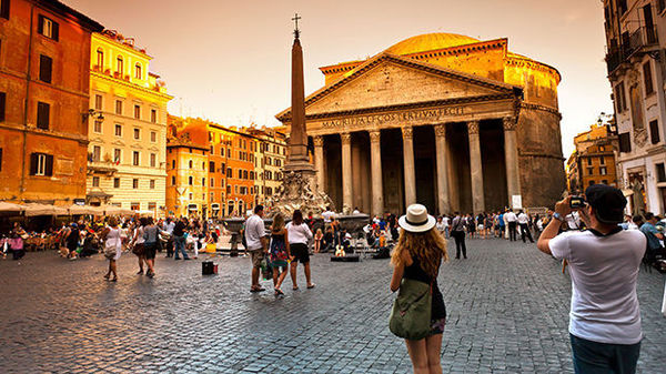 Sunset on Piazza della Rotonda and the Pantheon, Rome, Italy