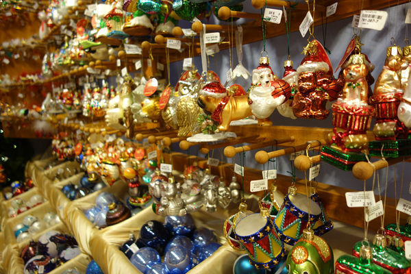 Christmas ornaments for sale in Käthe Wohlfahrt shop, Rothenburg ob der Tauber, Germany