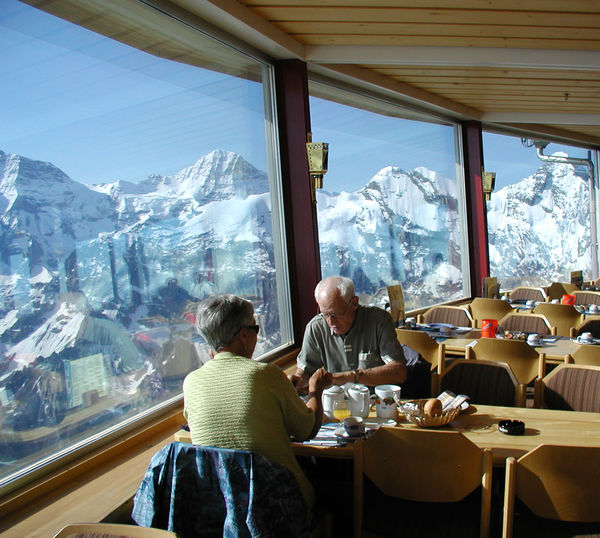 Piz Gloria restaurant atop Schilthorn peak, Berner Oberland, Switzerland