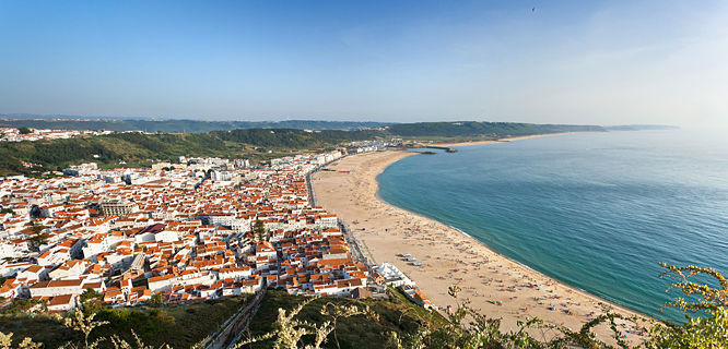 Nazaré and its beach, as seen from Sítio neighborhood, Portugal