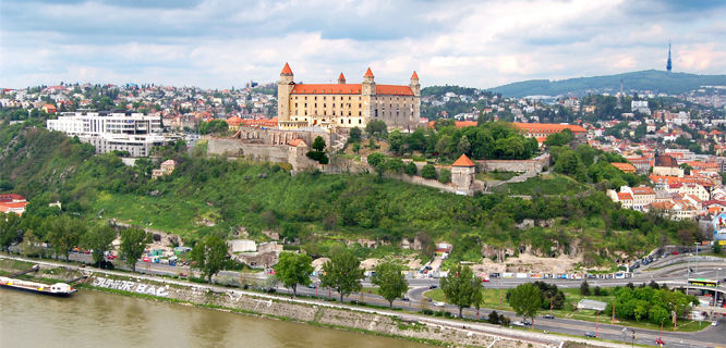 Bratislava Castle as seen from SNP Bridge, Bratislava, Slovakia