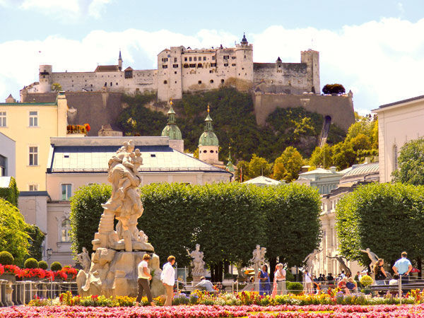Hohensalzburg Fortress as seen from Mirabell Gardens, Salzburg, Austria