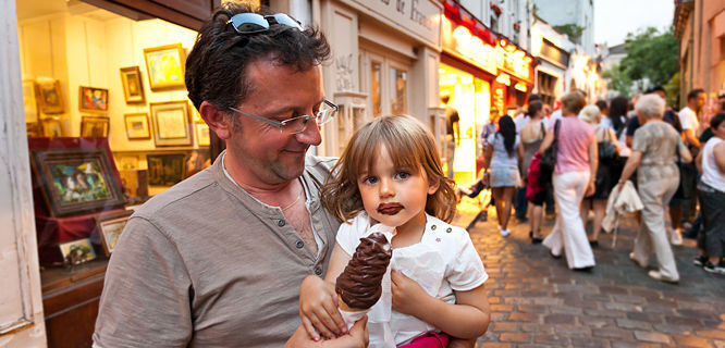 Ice cream fans in Montmartre neighborhood, Paris, France