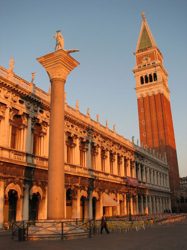 Biblioteca Marciana, San Teodoro Column, and St. Mark's Square Campanile, Venice, Italy 