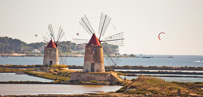 Windmills in Trapani, Sicily, Italy