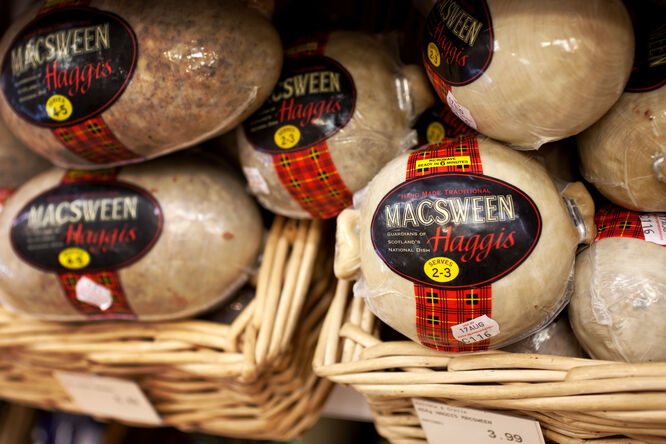 Haggis for sale, Edinburgh, Scotland