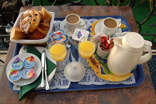 Hotel-balcony breakfast, Villefranche-sur-Mer, France