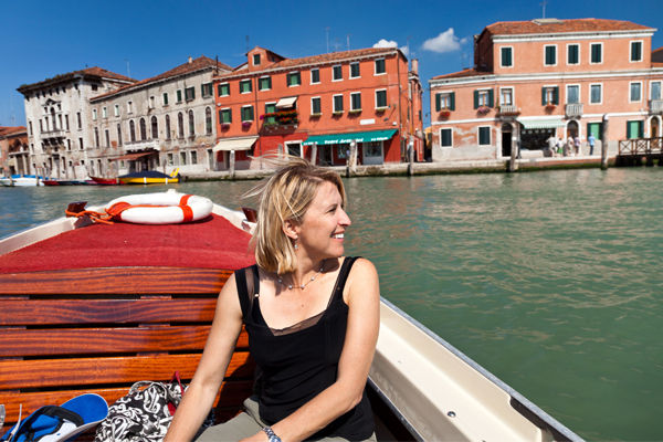 Water taxi ride to Murano, Venetian lagoon, Italy