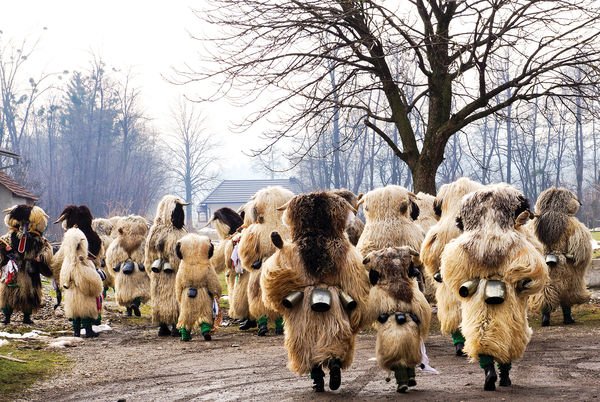 Kurent procession at carnival time, near Ptuj