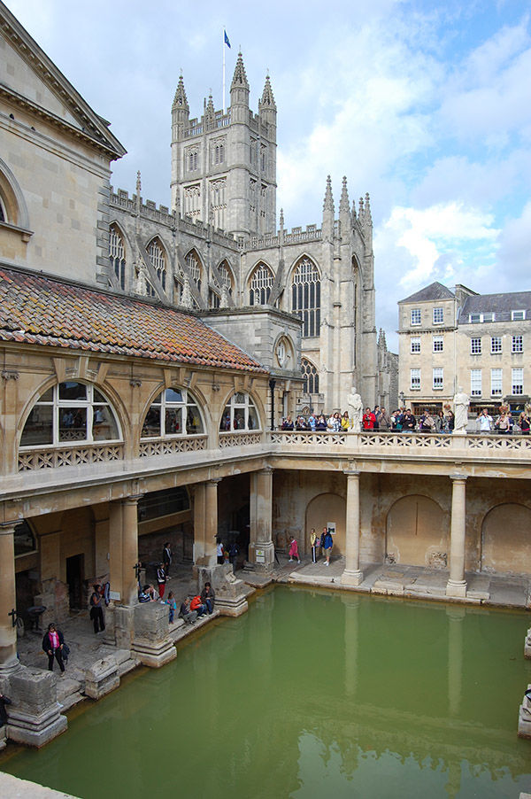 Roman baths and Bath Abbey, Bath, England
