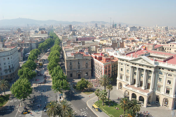 The Ramblas, as seen from the Columbus Monument, Barcelona, Spain