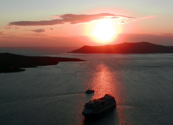 Sunset as seen from Fira, Santorini, Greece