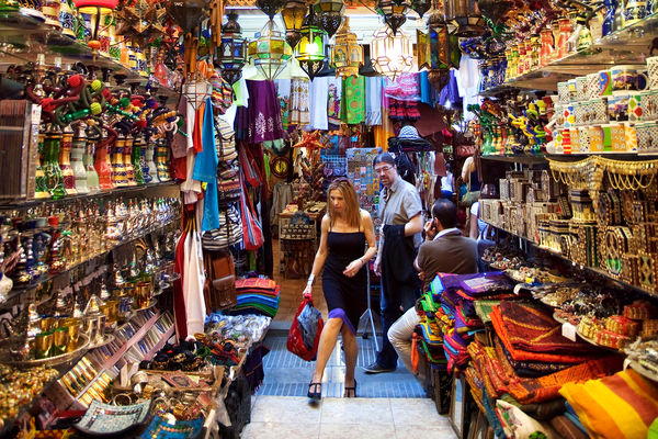 Shopping at a bazaar in Granada, Spain