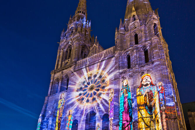 Light show on Chartres Cathedral, Chartres, France