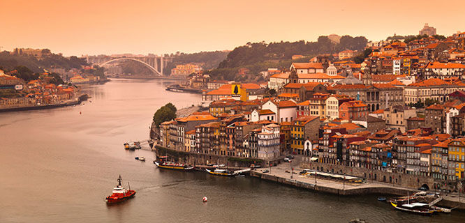 Douro River as it flows through Porto, Portugal