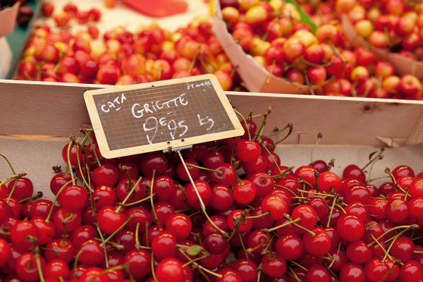 Cherries for sale on Rue Cler, Paris, France