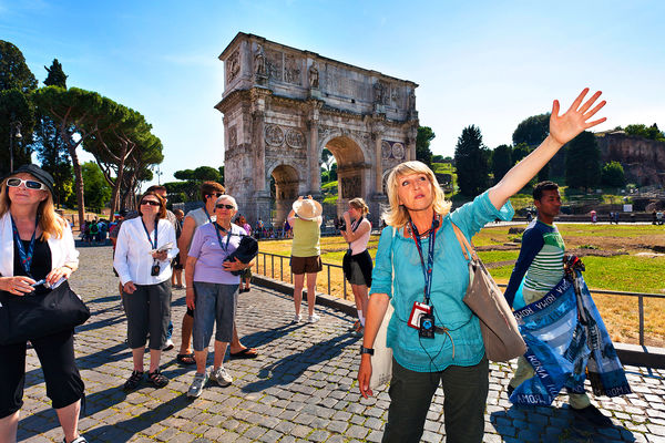 Tour guide at the Roman Forum, Rome