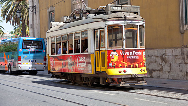 Old-time trolley, Lisbon, Portual