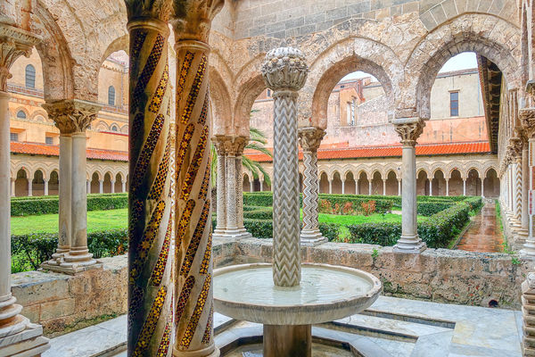 Cloister at the Cathedral of Monreale, Sicily, Italy