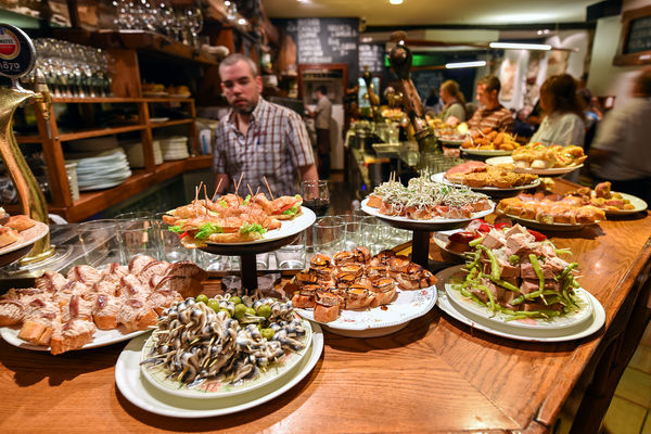 Tapas bar platters, San Sebastián, Spain