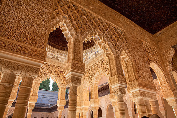 Arabesque wood carvings in the Palacios Nazaries, Granada, Spain