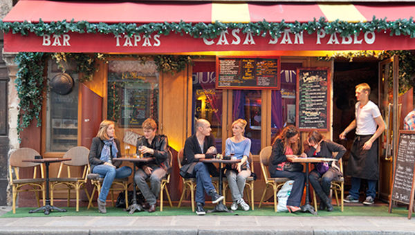 Café in Le Marais historic district, Paris, France