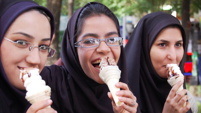 Girls eating ice cream, Iran