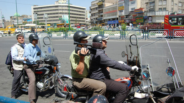 Rick and crew on motorcycles, Iran