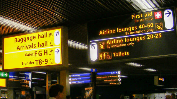 Airport signs in Amsterdam, Netherlands