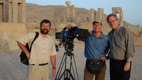 Rick, Simon, and Karel enjoying a day of filming in Iran