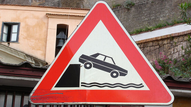 Traffic sign warning of driving into water