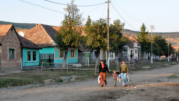 Romanian family walking