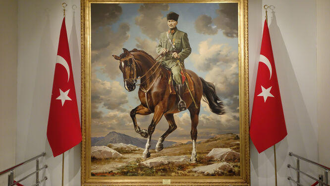Portrait of Kemal Atatürk in Anıtkabir mausoleum, Ankara