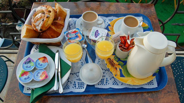 Hotel-balcony breakfast, Villefranche-sur-Mer, France