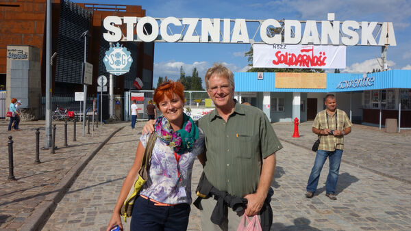 Rick in Gdansk, Poland with a tour guide