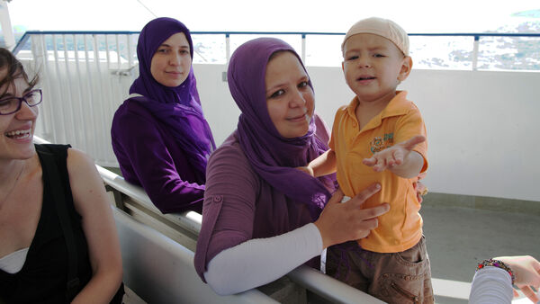 Moroccan family traveling by ferry