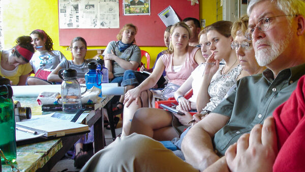 Visitors on an educational tour of a classroom