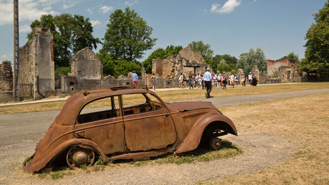 Remains of a car at Oradour-sur-Glane
