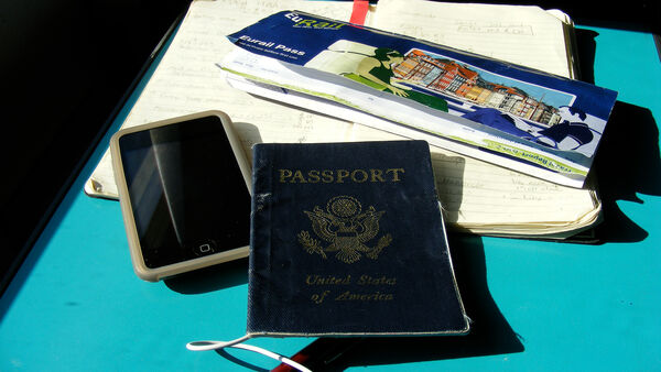 Passport, Rail Pass, Journal, Phone