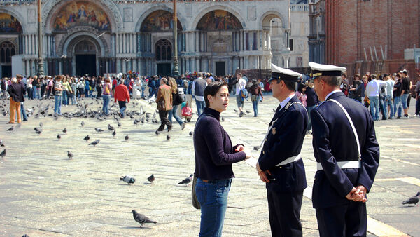 Woman talking to police, Venice