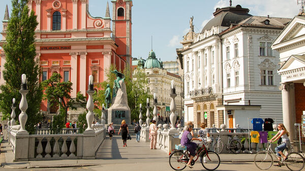 Ljubljana, Slovenia - Facade of the Emperial Gallery, a High End